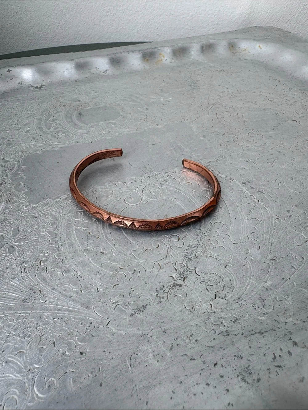 Engraved Copper Cuff Bracelet - Warm Metallic